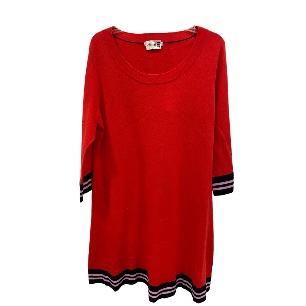 Boden Trudy Stripe Knit Sweater Dress Knee Length 3/4 Sleeves Red US 18 SI54